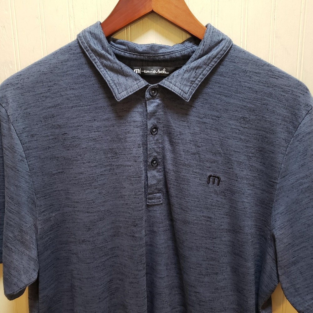 TravisMathew Golf Polo Shirt Mens Large Blue‎ Short Sleeve Performance Jersey